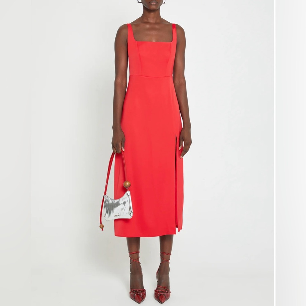 O.P.T Gisela Satin Red Midi Dress